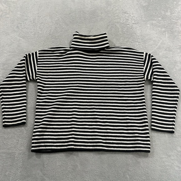 French Connection Turtleneck Sweater Women S Black White Striped Baggy Normcore - Picture 1 of 10